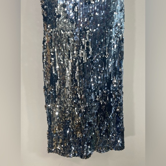 Dress The‎ Population S Cosmopolitan Blue Silver Metallic Spaghetti Strap Dress - Picture 9 of 13